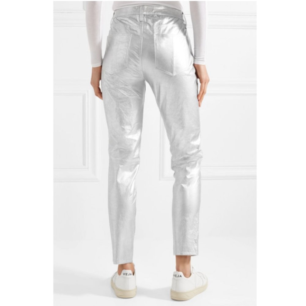 RAG & BONE Silver Metallic Leather Pants 23 NWT - Picture 3 of 8